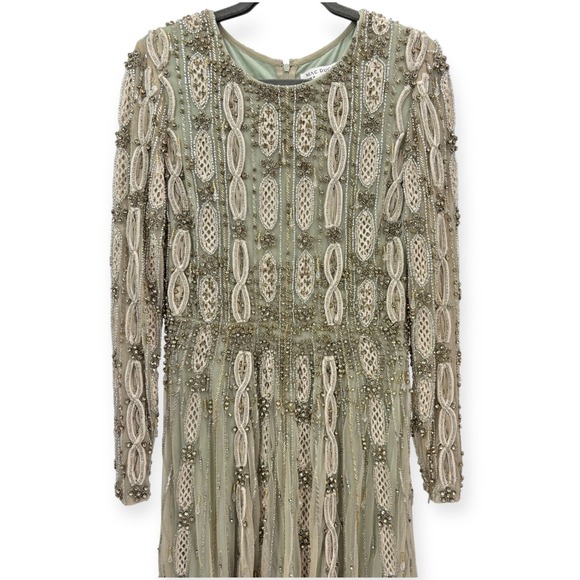 Mac Duggal NEW Embellished Mesh Long Sleeve A Line Gown Nude Sage $1,798 Size 10 - Picture 7 of 16